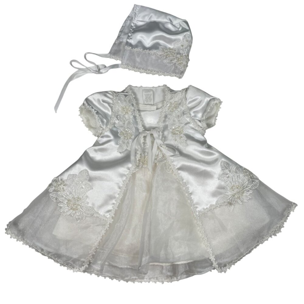K.I.D. Collection USA Made White Christening Gown Baptism Dress Bonnet Cape Set